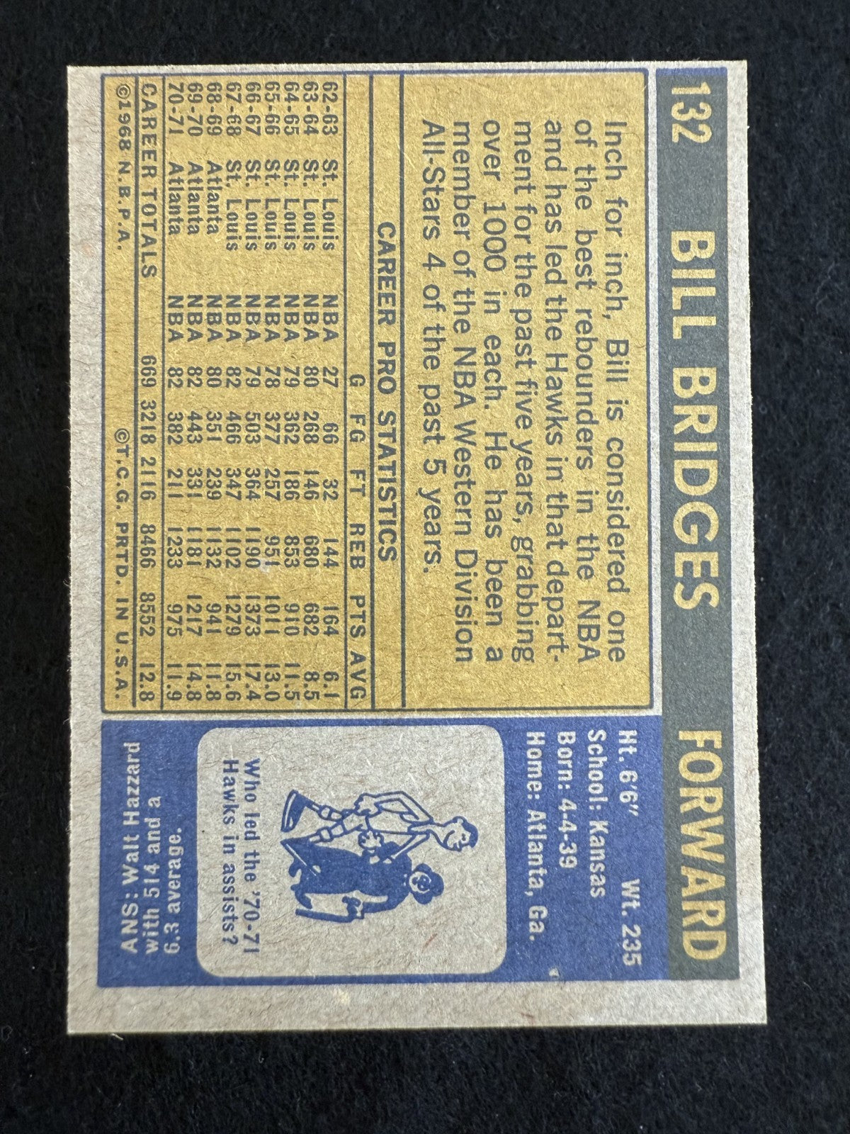 1971-72 Topps Bill Bridges (#132) EX Shutdown Defender, NBA Champ ^GRUMPYBUCK^