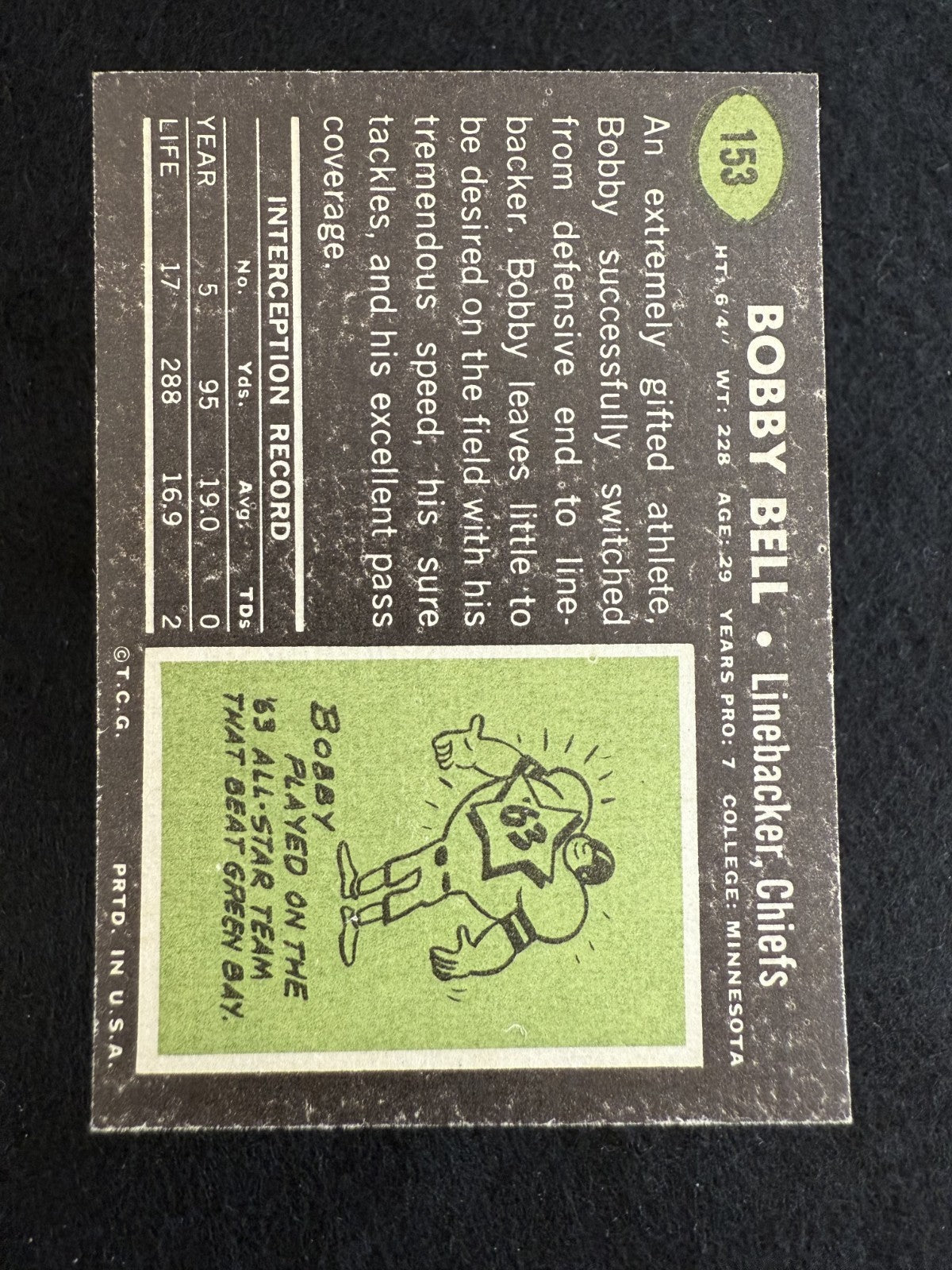 1969 Topps Bobby Bell (#153) EX HOFer, Chiefs Great ^GRUMPYBUCK^