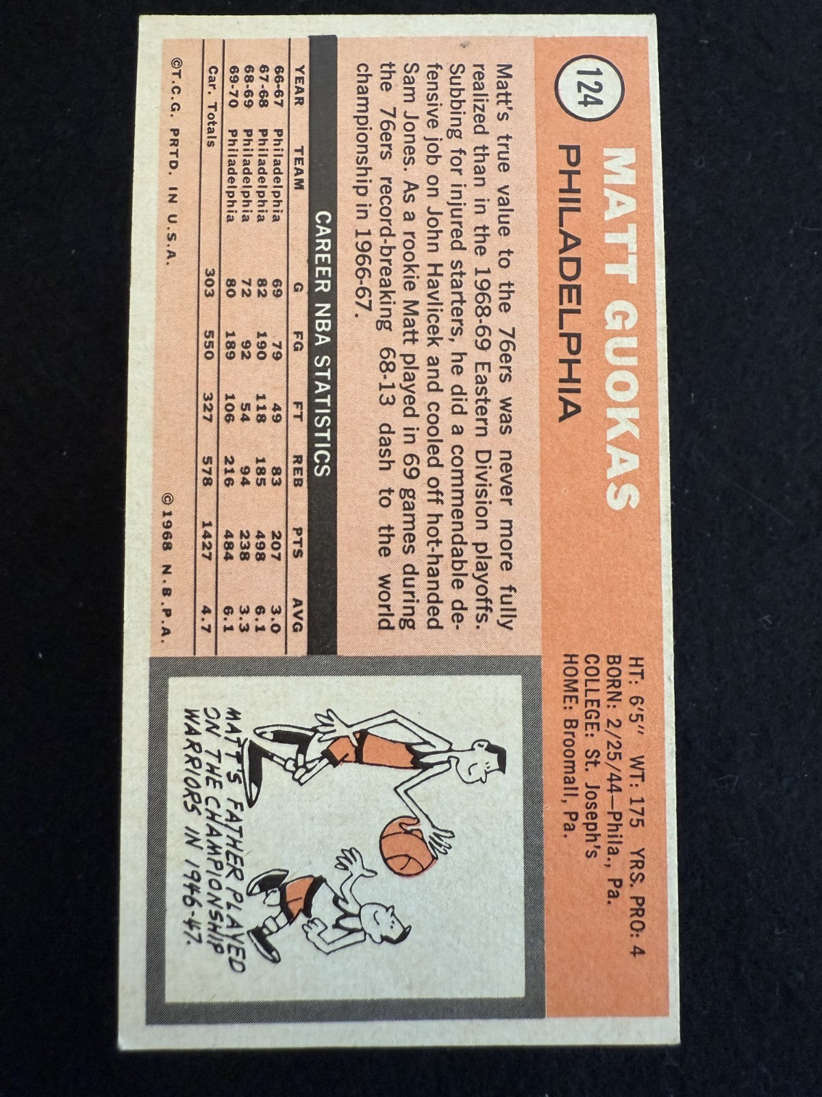 1970-71 Topps Matt Guokas (#124) EX NBA Champion ^GRUMPYBUCK^