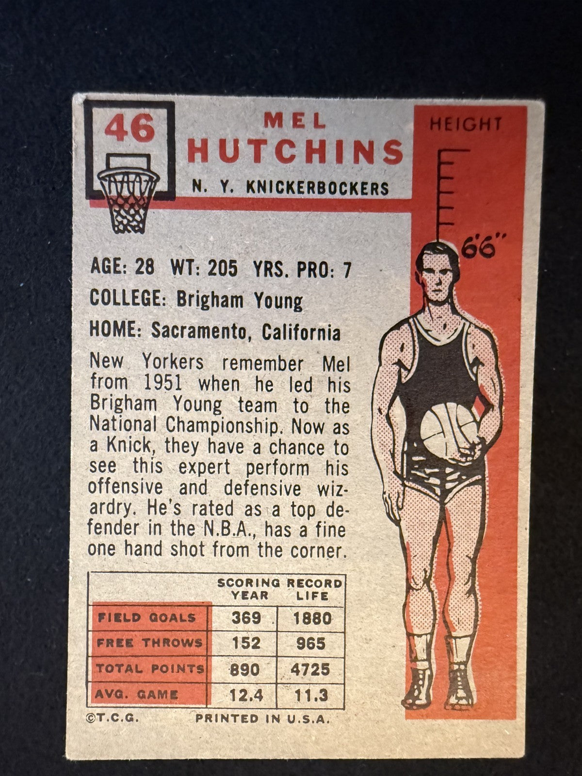 1957-58 Topps Mel Hutchins (#46) EX Rookie Card, All-Star Forward ^GRUMPYBUCK^