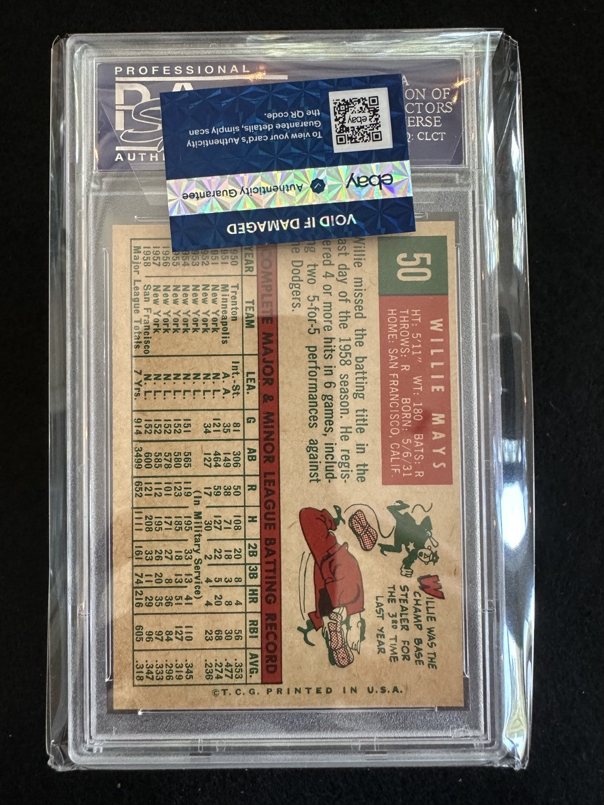 1959 Topps Willie Mays (#50) PSA 7 HOFer, Giants Legend ^GRUMPYBUCK^