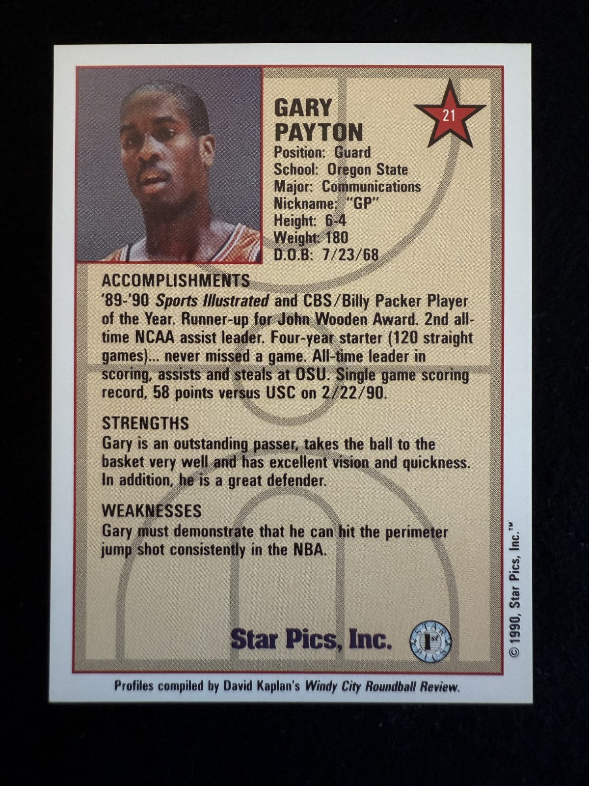 1990 Star Pics Gary Payton (#21) NM Rookie Card, The Glove ^GRUMPYBUCK^