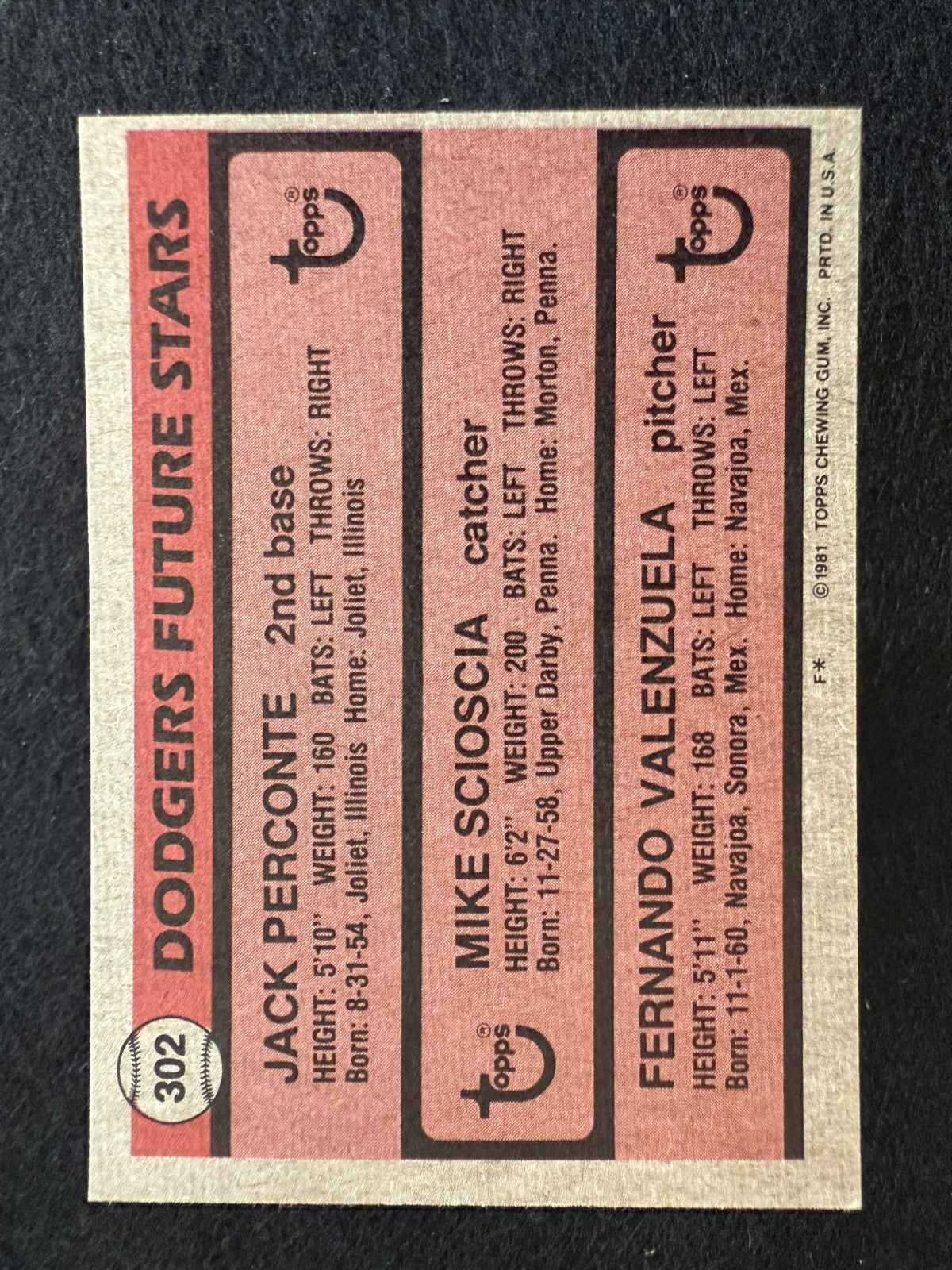 1981 Topps Fernando Valenzuela, Scioscia (#302) EX Rookie Card ^GRUMPYBUCK^