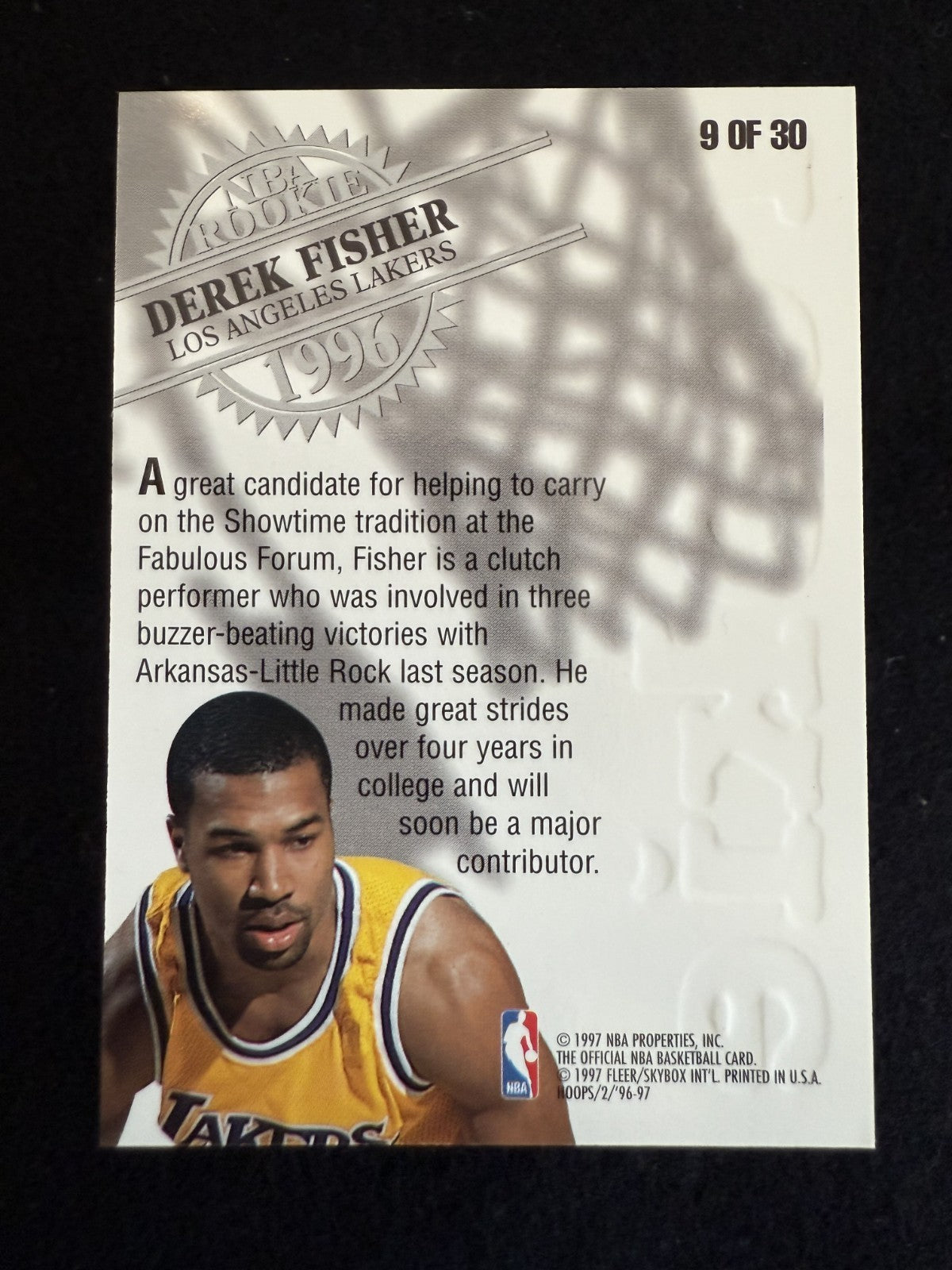 1996 Hoops Derek Fisher (#9) NM Rookie Card, Lakers Rookies Gold ^GRUMPYBUCK^