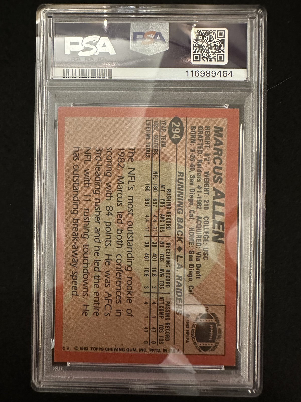 1983 Topps Marcus Allen (#294) PSA 8 Rookie Card, HOFer, Heisman ^GRUMPYBUCK^