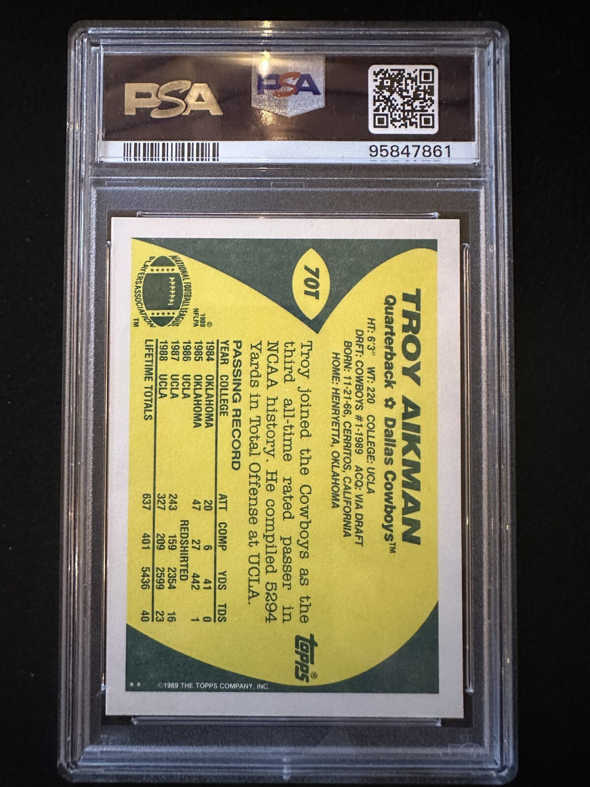 1989 Topps Traded Troy Aikman (#70T) PSA 10 HOFer, Super Bowl Champ ^GRUMPYBUCK^