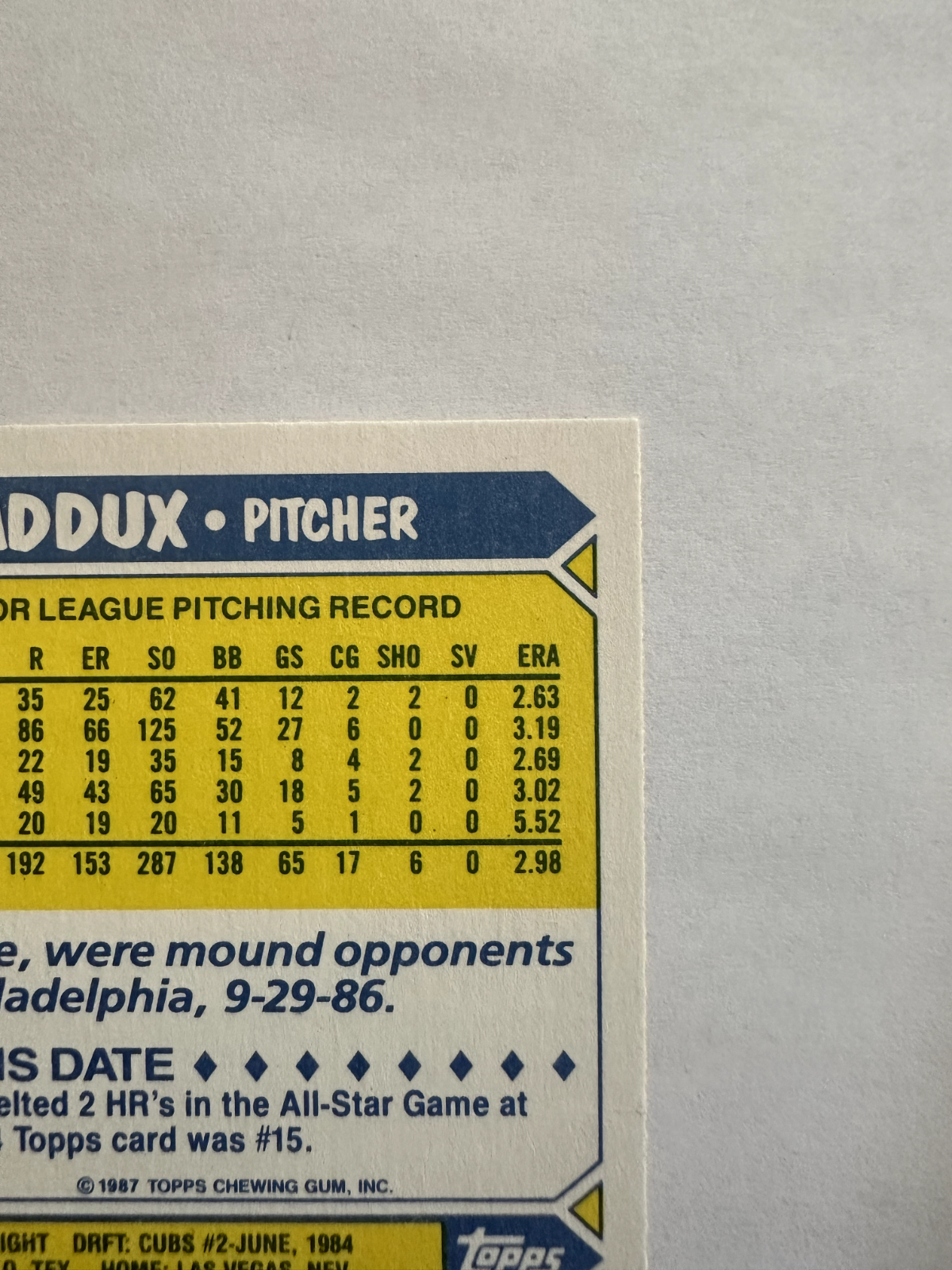 1987 Topps Greg Maddux Rookie Card – Iconic Woodgrain Border!