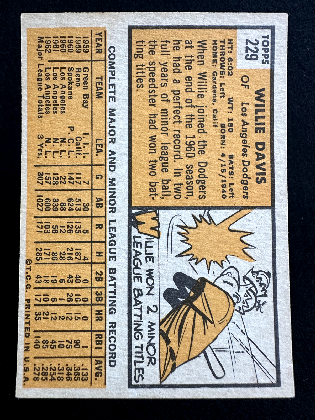 1963 Topps Willie Davis (#229) EX All Star, GG Winner, WS Champ ^GRUMPYBUCK^