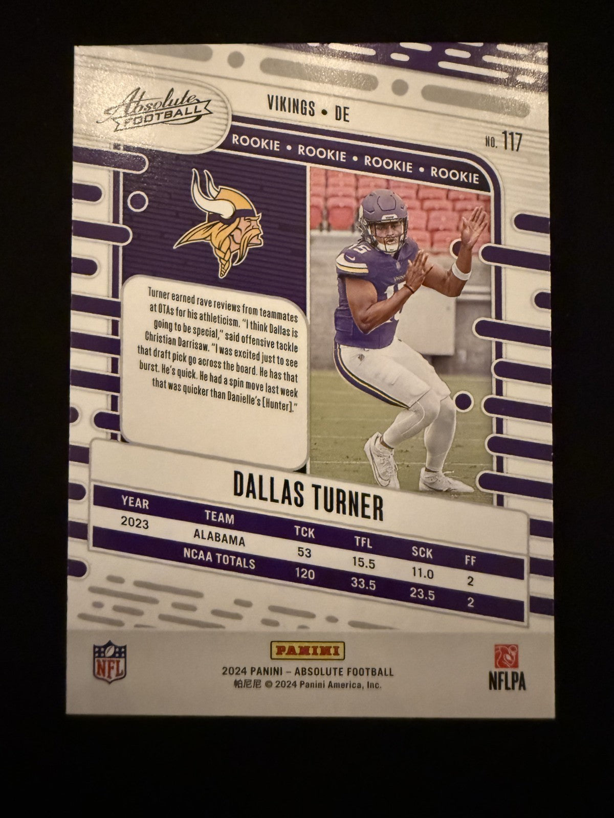 2024 Absolute Dallas Turner (#117) MT Rookie Card Red/Blue Parallel ^GRUMPYBUCK^