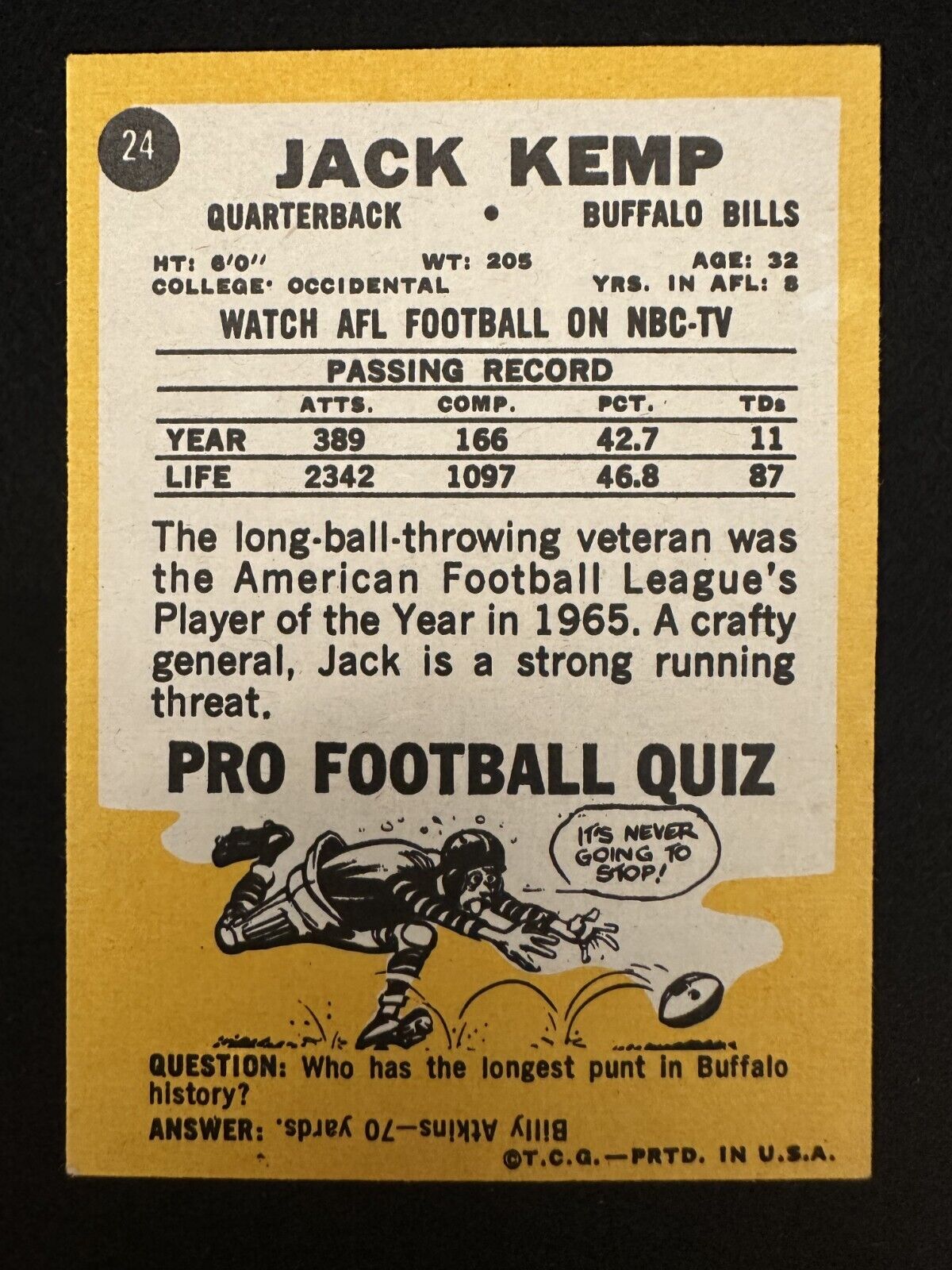 1967 Topps Jack Kemp (#24) NM HOFer, AFL Champ, Bills Great ^GRUMPYBUCK^