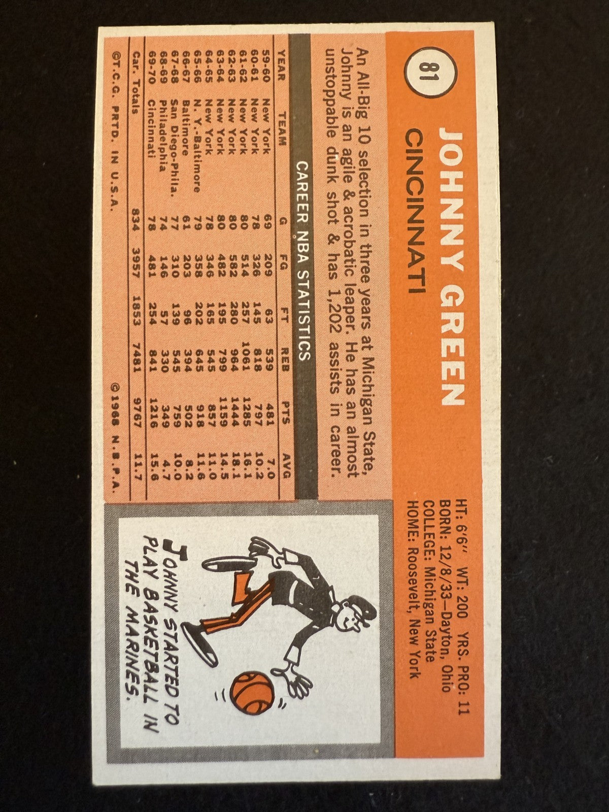 1970-71 Topps Johnny Green (#81) EX Rookie Card, All Star ^GRUMPYBUCK^