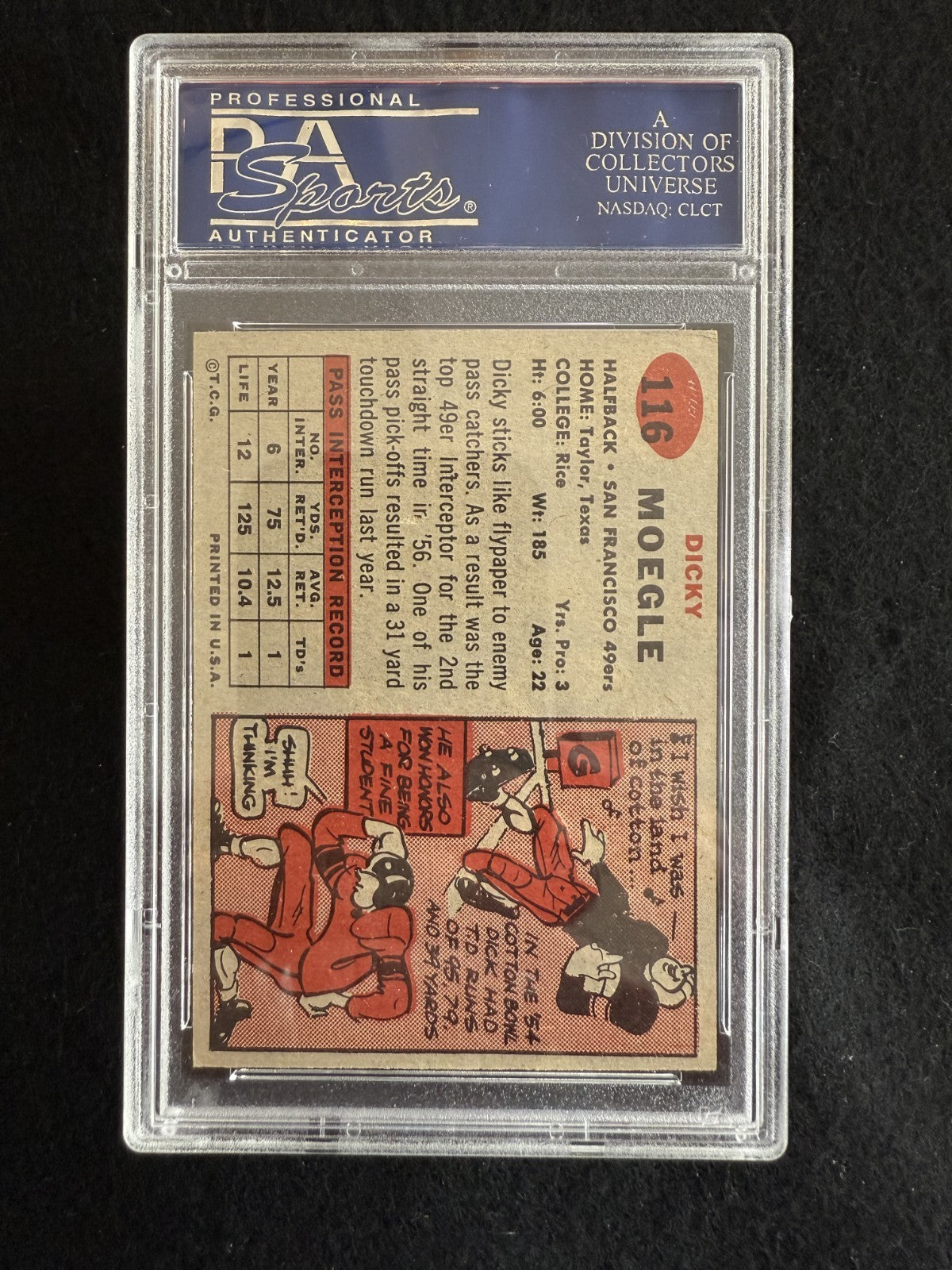 1957 Topps Dicky Moegle (#116) PSA 6 Cotton Bowl Fame, 49ers Back ^GRUMPYBUCK^