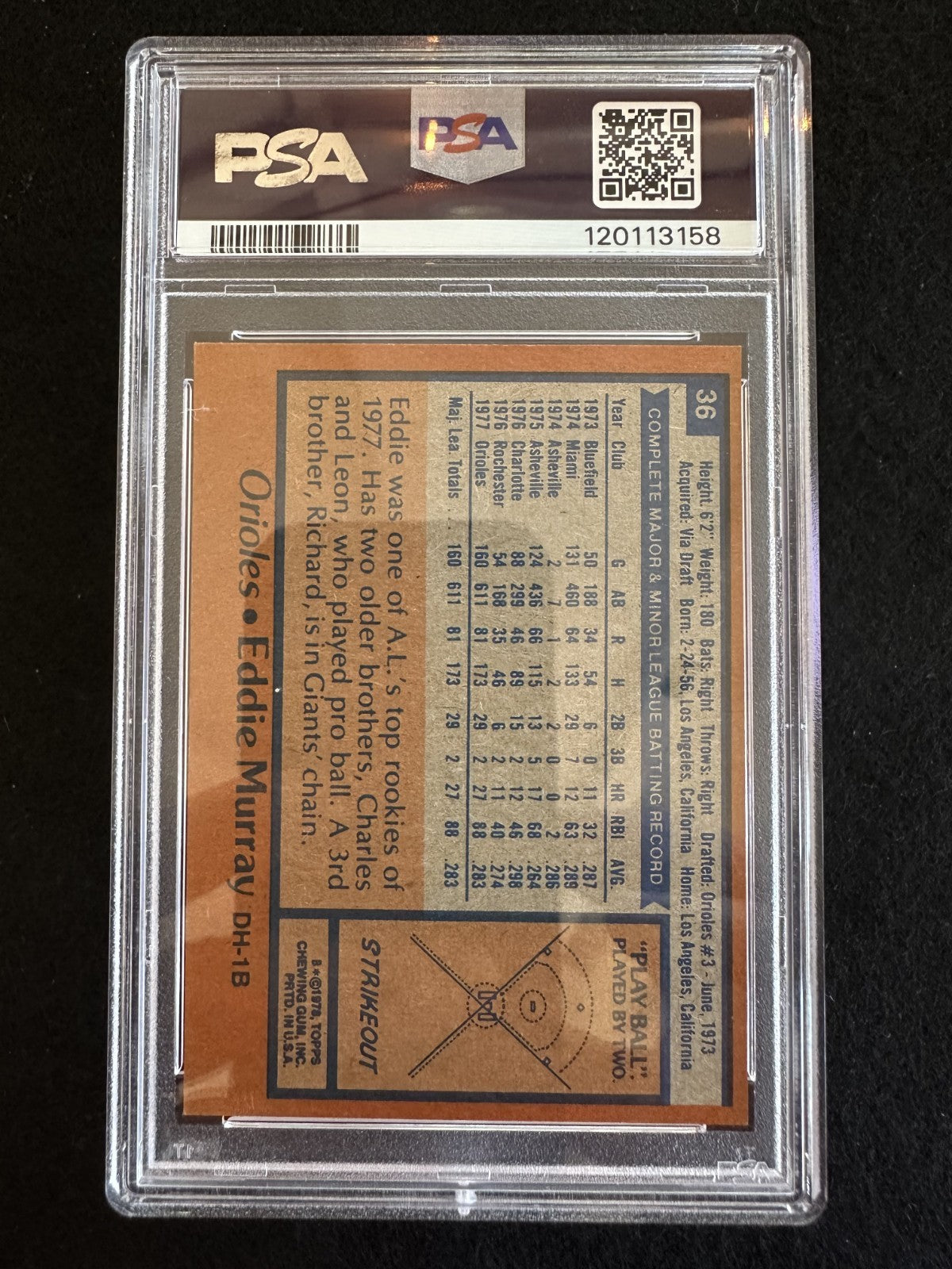 1978 Topps Eddie Murray (#36) PSA 6 Rookie Card, HOFer ^GRUMPYBUCK^