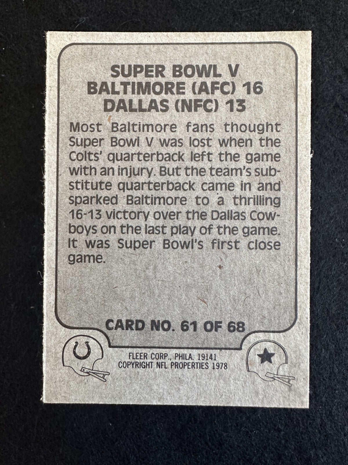1978 Fleer Team Action Super Bowl V (#61) NM Howley/Morrall ^GRUMPYBUCK^