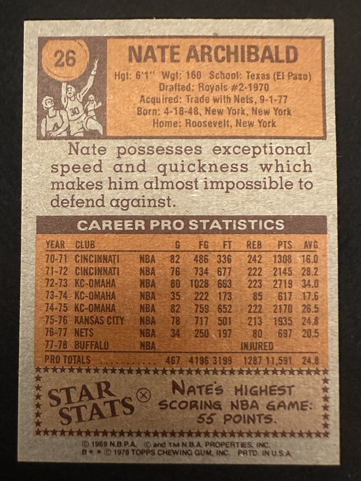 1978–79 Topps Nate “Tiny” Archibald (#26) NM All Star, NBA Champ ^GRUMPYBUCK^