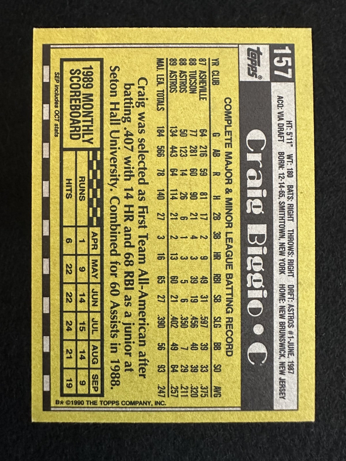 1990 Topps Craig Biggio (#157) NM HOFer, Astros Icon ^GRUMPYBUCK^
