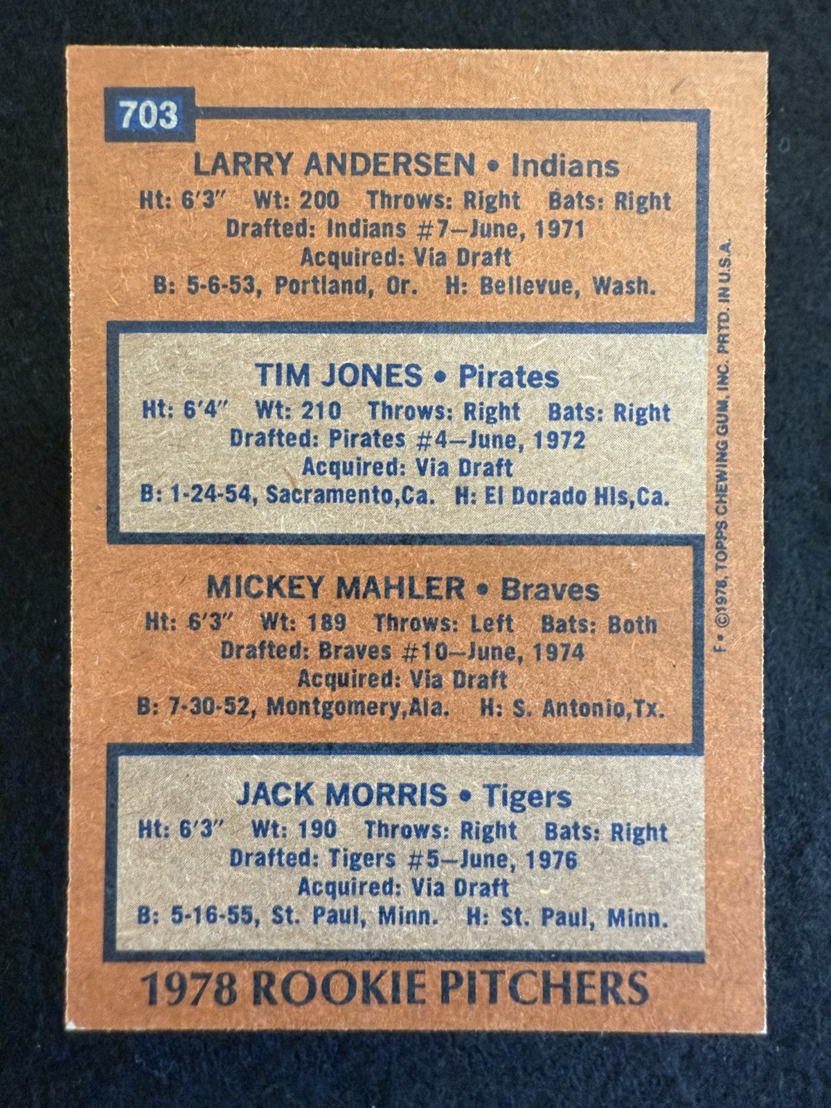 1978 Topps Rookie Pitchers Jack Morris (#703) EX Rookie Card ^GRUMPYBUCK^