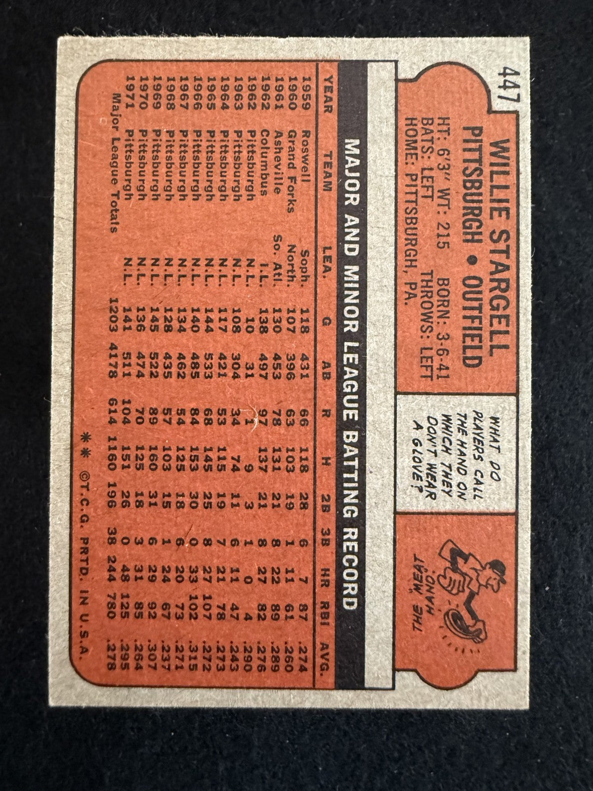 1972 Topps Willie Stargell (#447) EX HOFer, Pirates Captain ^GRUMPYBUCK^