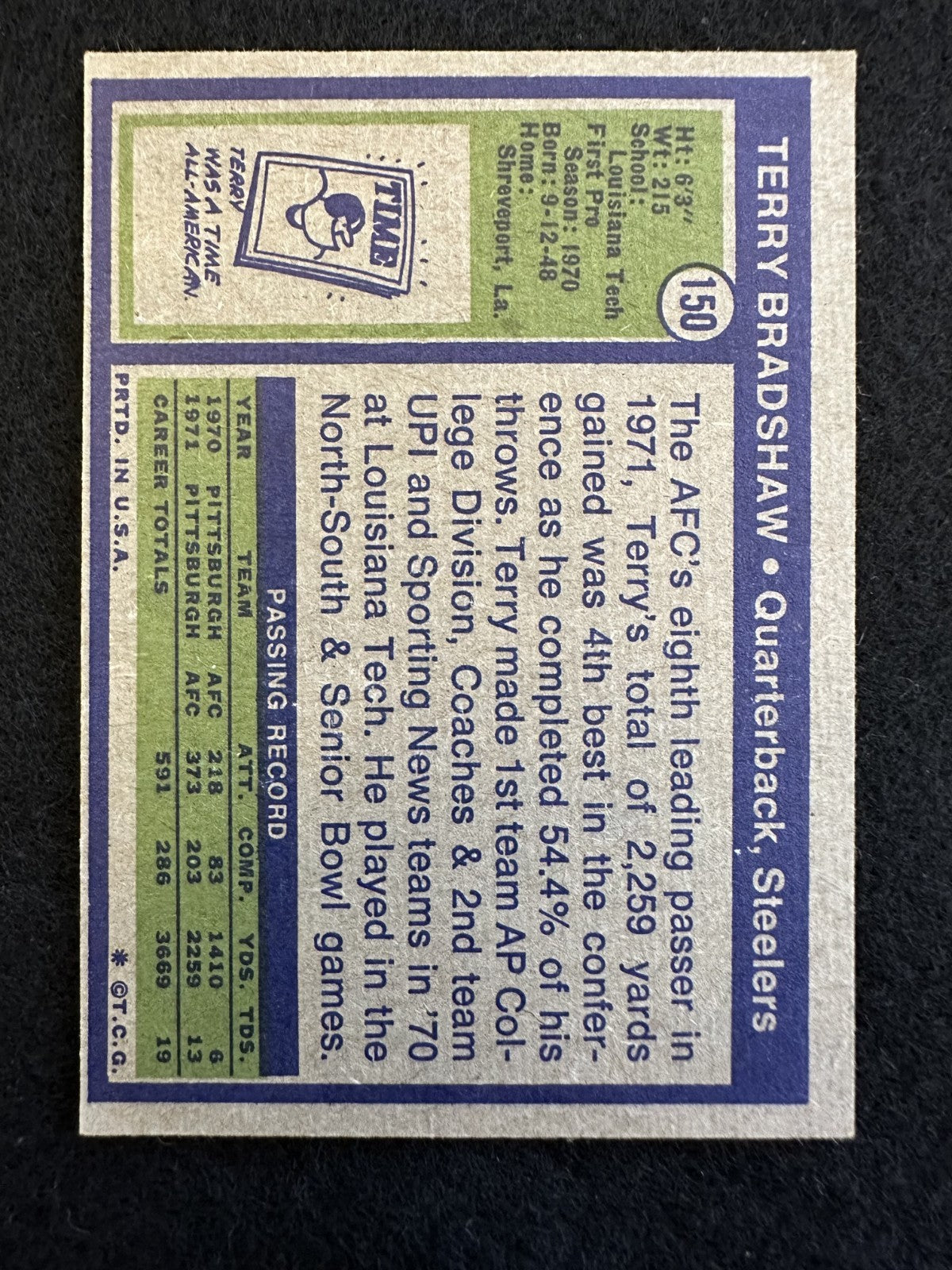 1972 Topps Terry Bradshaw (#150) EX HOFer, Steelers Great ^GRUMPYBUCK^