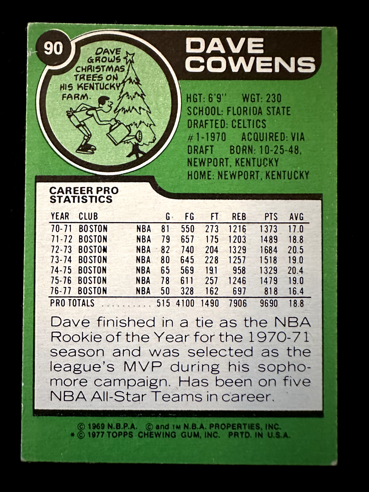 1977–78 Topps Dave Cowens (#90) EX HOFer, Celtics Great, NBA Champ ^GRUMPYBUCK^