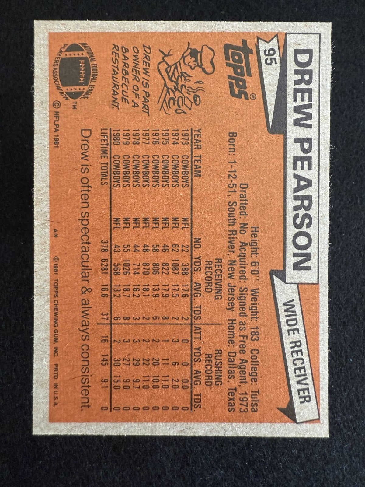 1981 Topps Drew Pearson (#95) NM HOFer, Cowboys Clutch Playmaker ^GRUMPYBUCK^