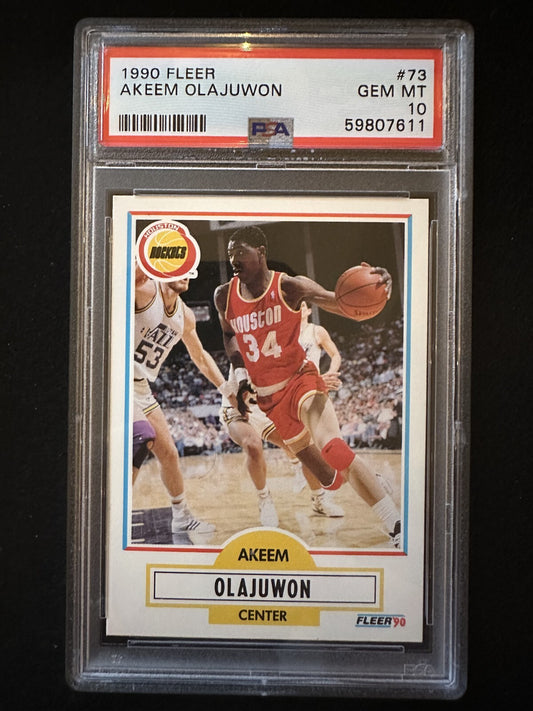 1990–91 Fleer Akeem Olajuwon (#73) PSA 10 NBA Champ, MVP ^GRUMPYBUCK^