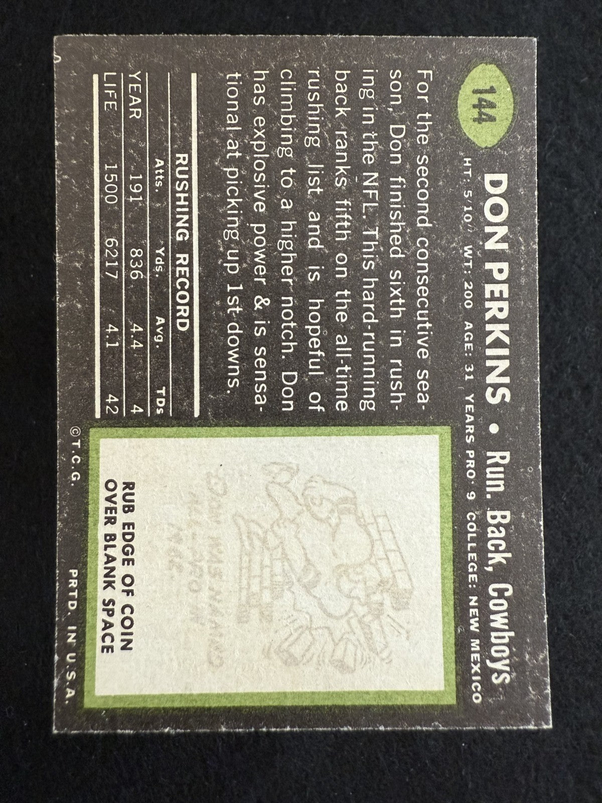 1969 Topps Don Perkins (#144) EX Cowboys Great ^GRUMPYBUCK^