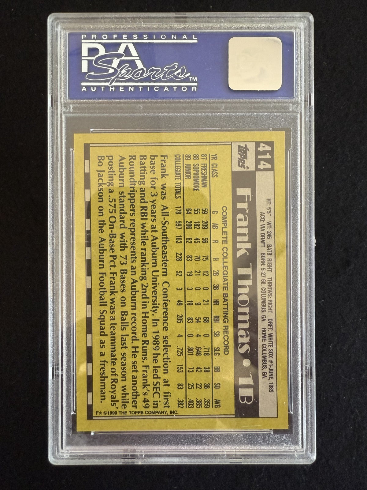 1990 Topps Frank Thomas (#414) PSA 9 Rookie Card, Big Hurt, HOFer ^GRUMPYBUCK^