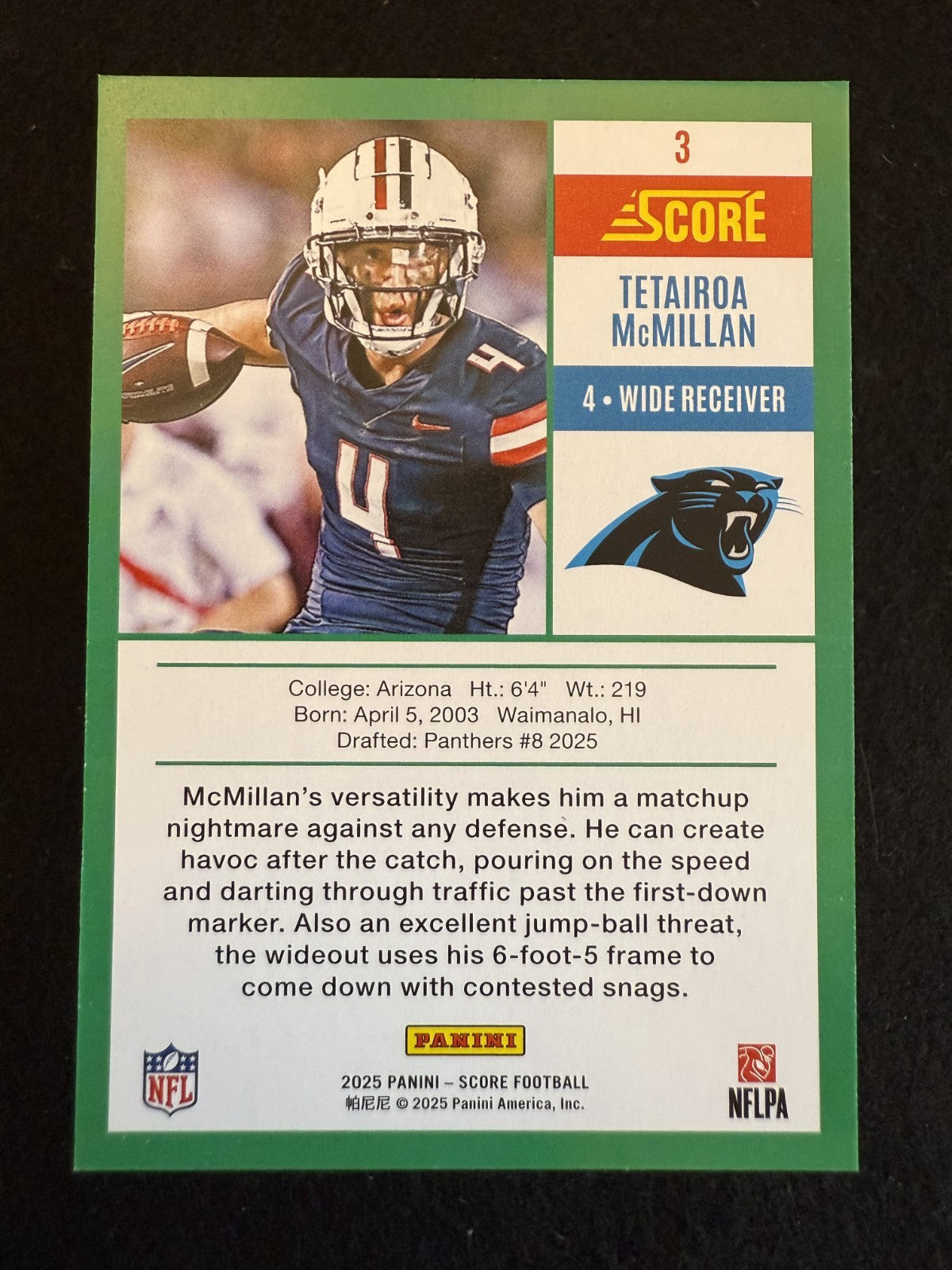 2025 Score Tetairoa McMillan (#3) Rookie Card, 1st Rounder ^GRUMPYBUCK^