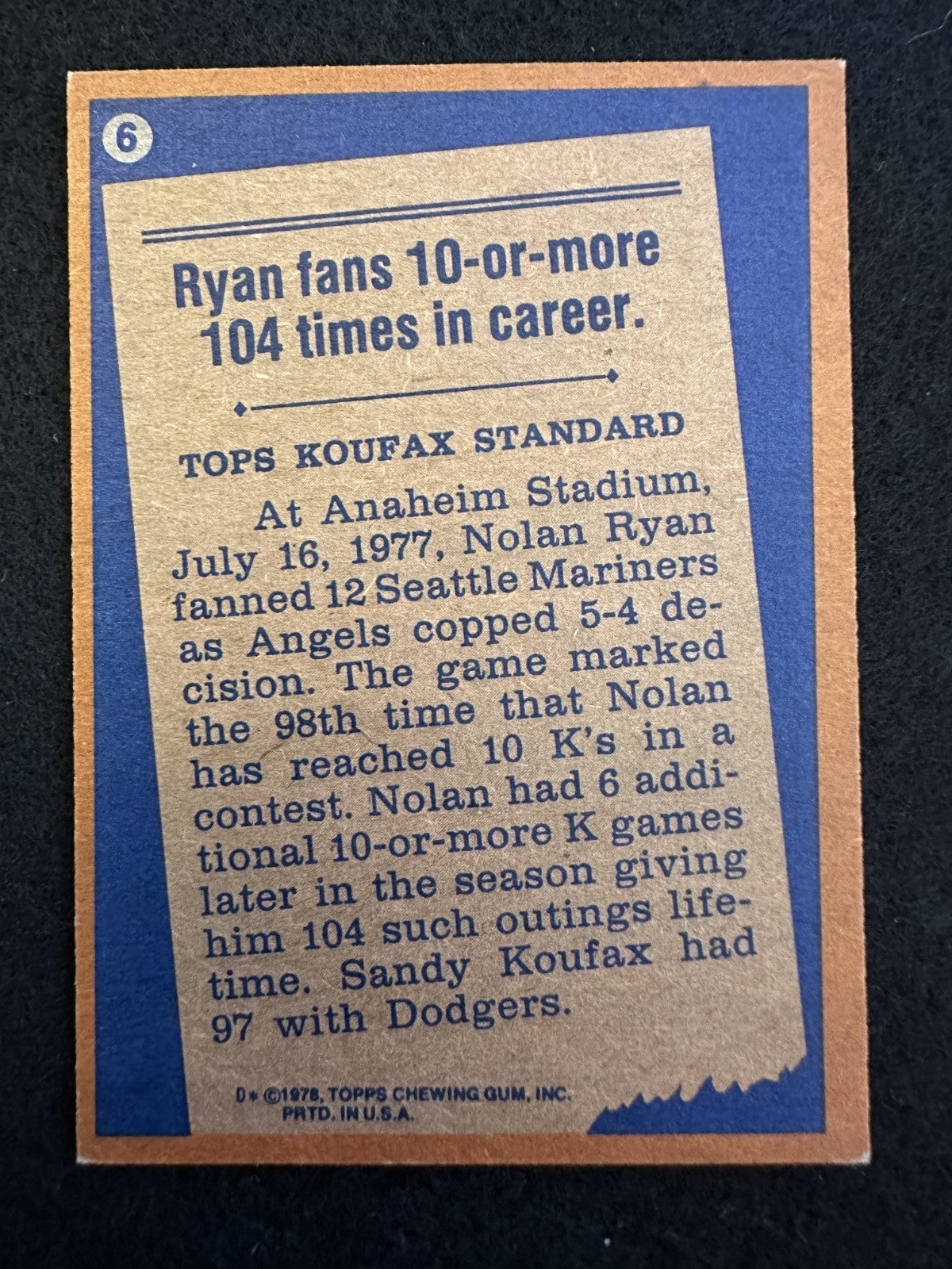 1978 Topps Nolan Ryan Record Breaker (#6) EX Strikeout King, HOFer ^GRUMPYBUCK^