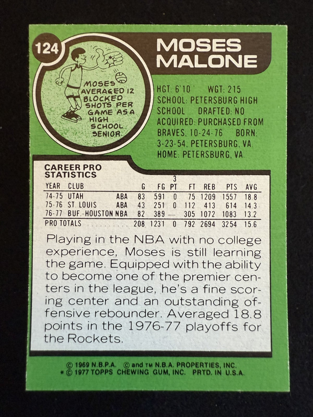 1977-78 Topps - Moses Malone #124 White Back