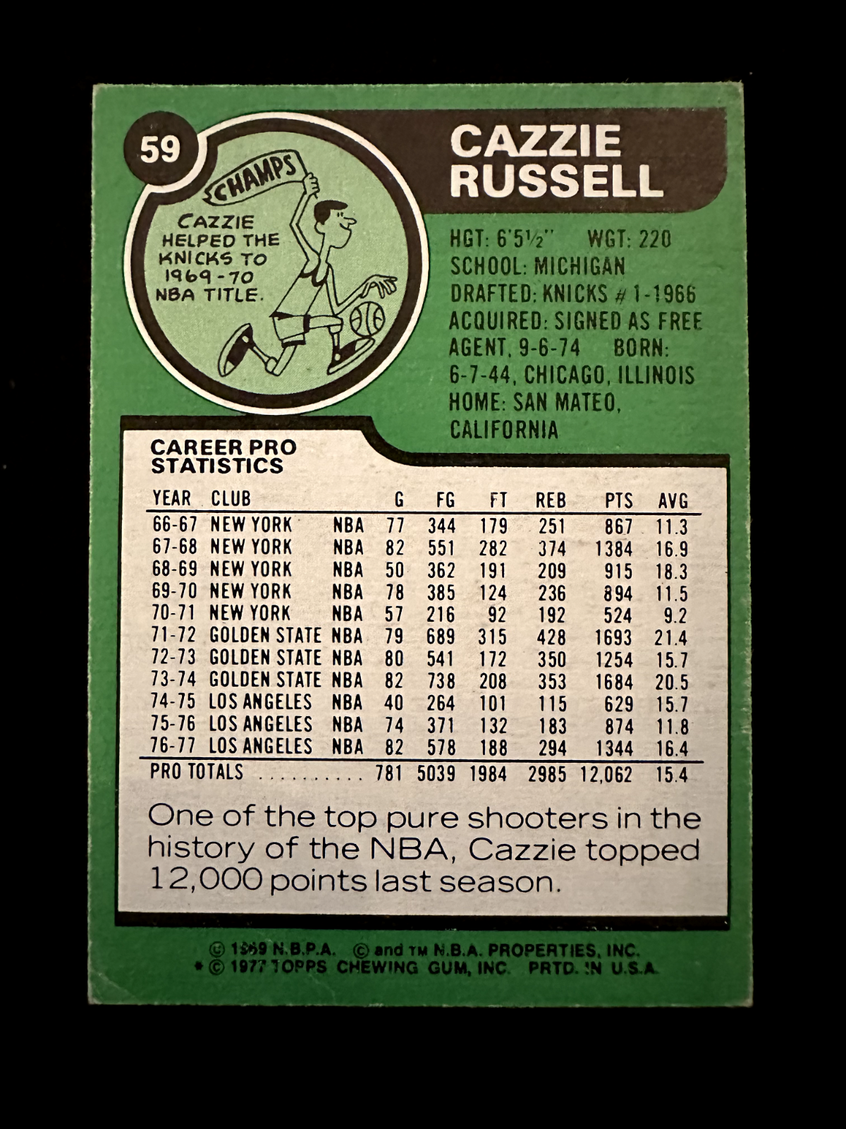 1977–78 Topps Cazzie Russell (#59) EX No. 1 Overall Pick, NBA Champ ^GRUMPYBUCK^
