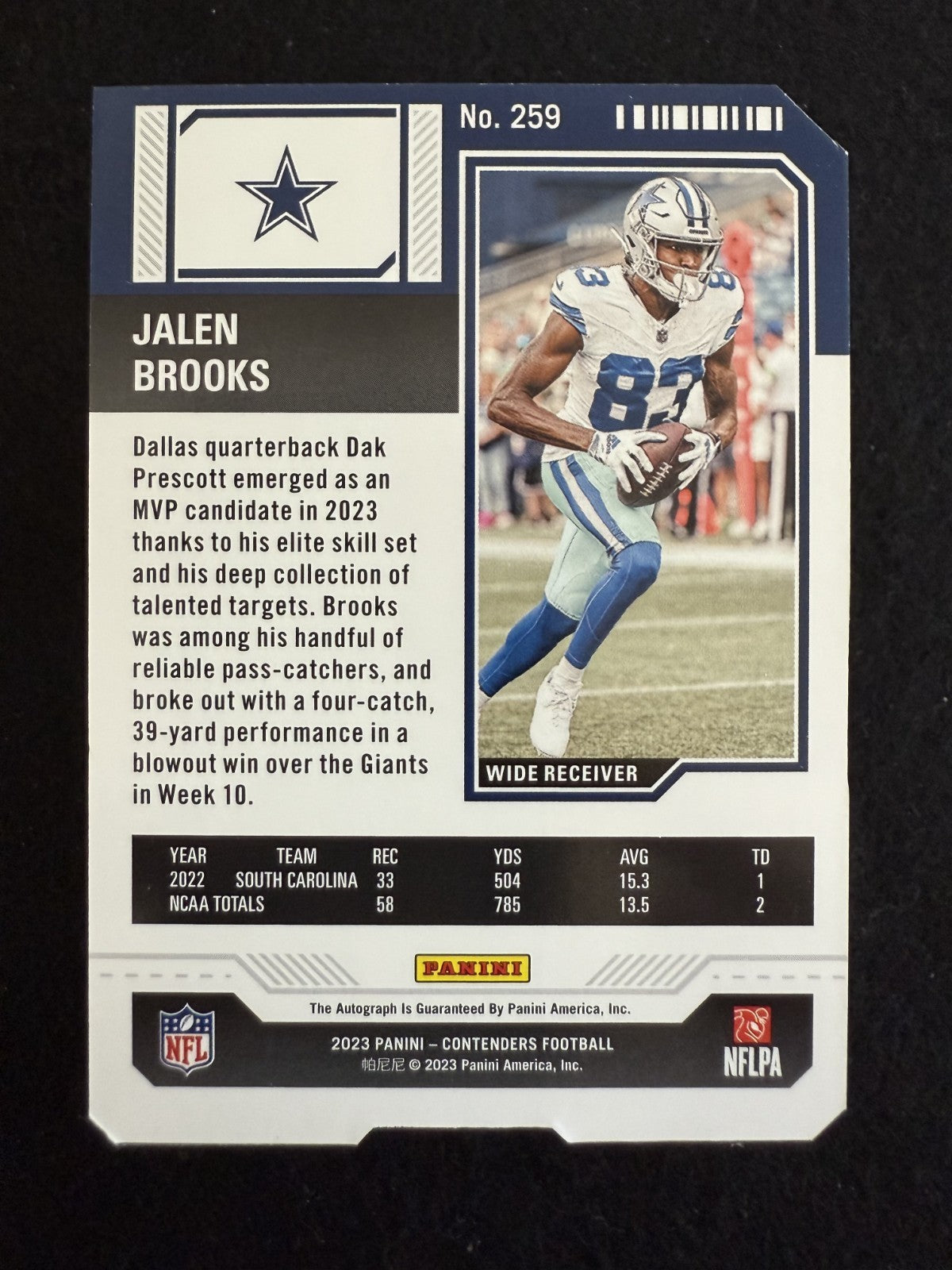 2023 Panini Contenders Jalen Brooks (#259) MT Auto /83 Ticket Stub ^GRUMPYBUCK^