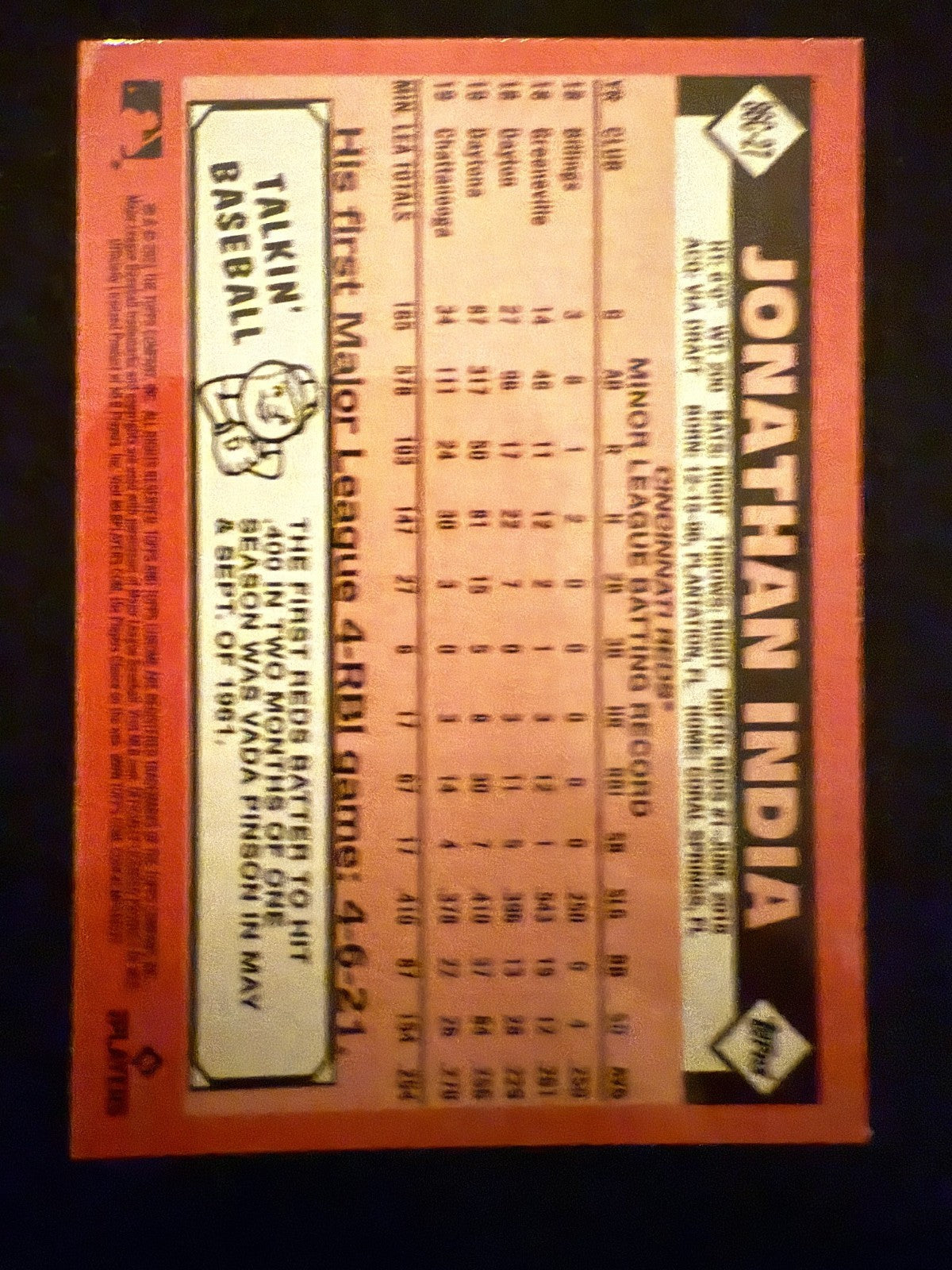 2021 Topps Update Series Silver Pack Chrome Jonathan India (#86C-27) Rookie Card