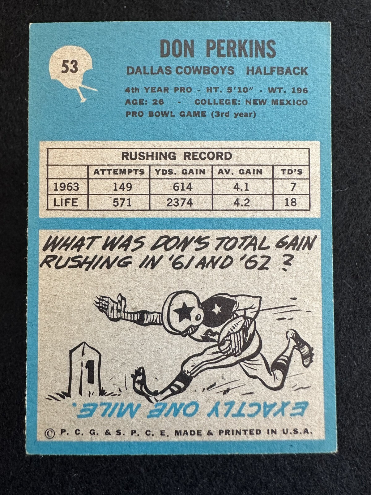 1964 Philadelphia Don Perkins (#53) NM Pro Bowler, Cowboys Great ^GRUMPYBUCK^