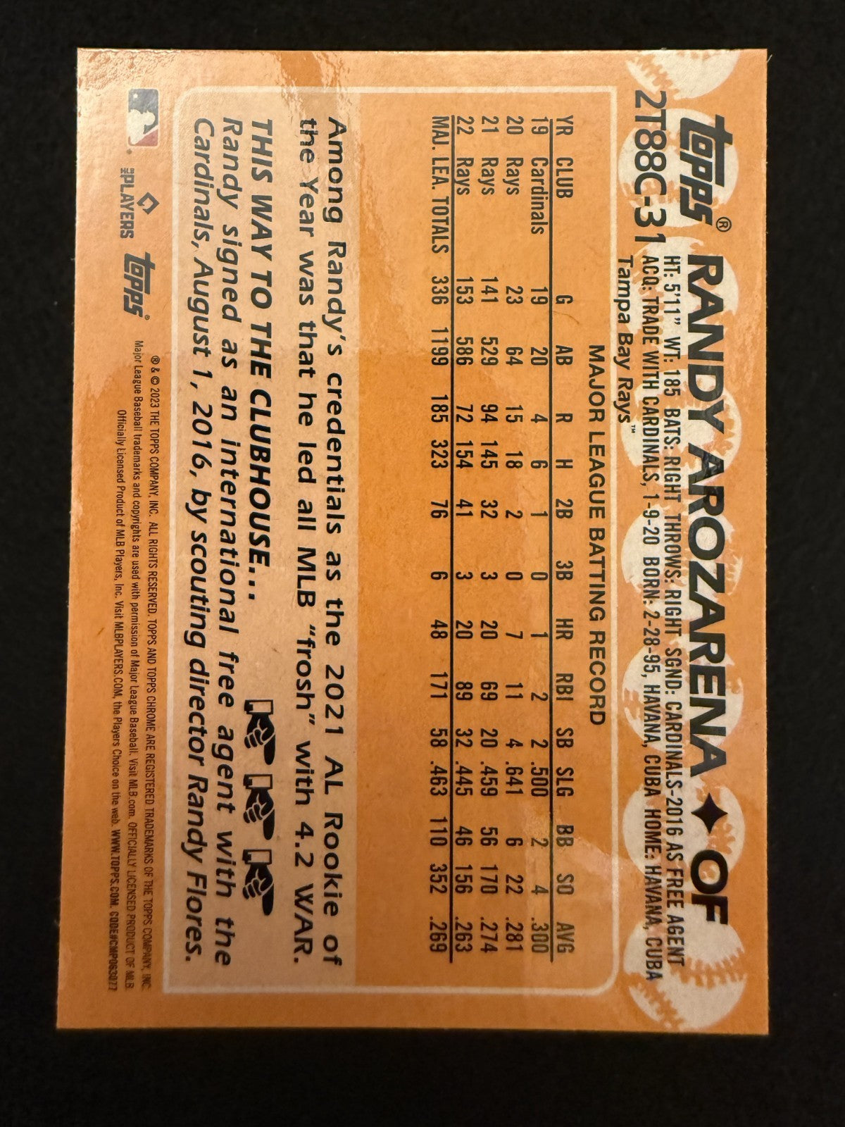 2023 Topps Series 2 Chrome Silver Mojo Randy Arozarena (#2T88C-31) ^GRUMPYBUCK^