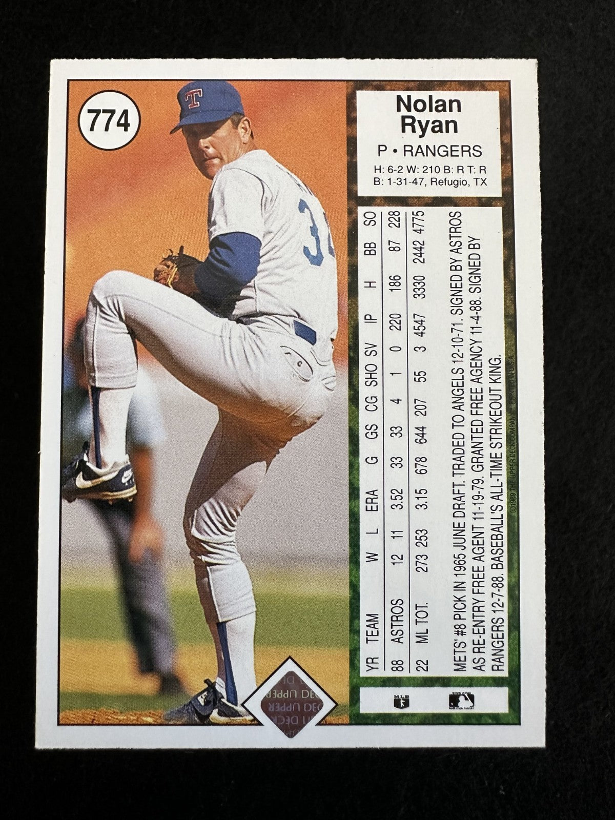 1989 Upper Deck Nolan Ryan (#774) NM HOFer, Flamethrower, K King ^GRUMPYBUCK^