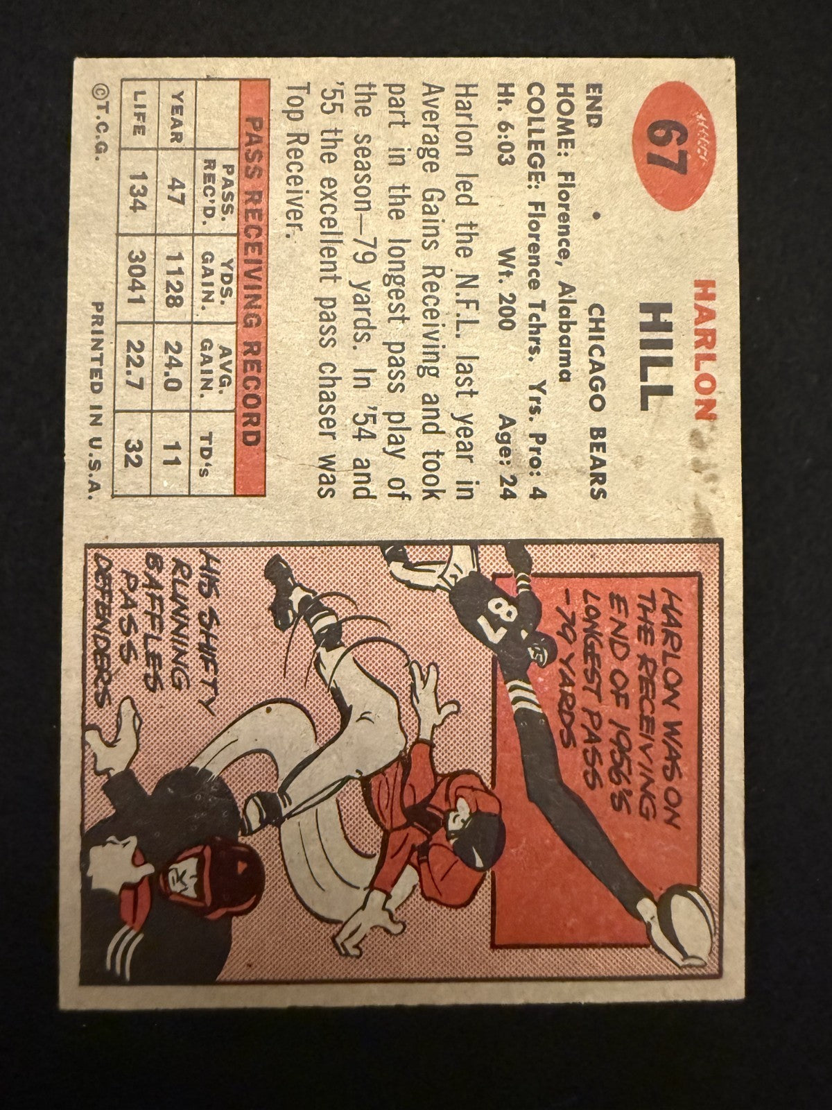 1957 Topps Harlon Hill (#67) EX Bears Star WR, 1950s Deep Threat ^GRUMPYBUCK^