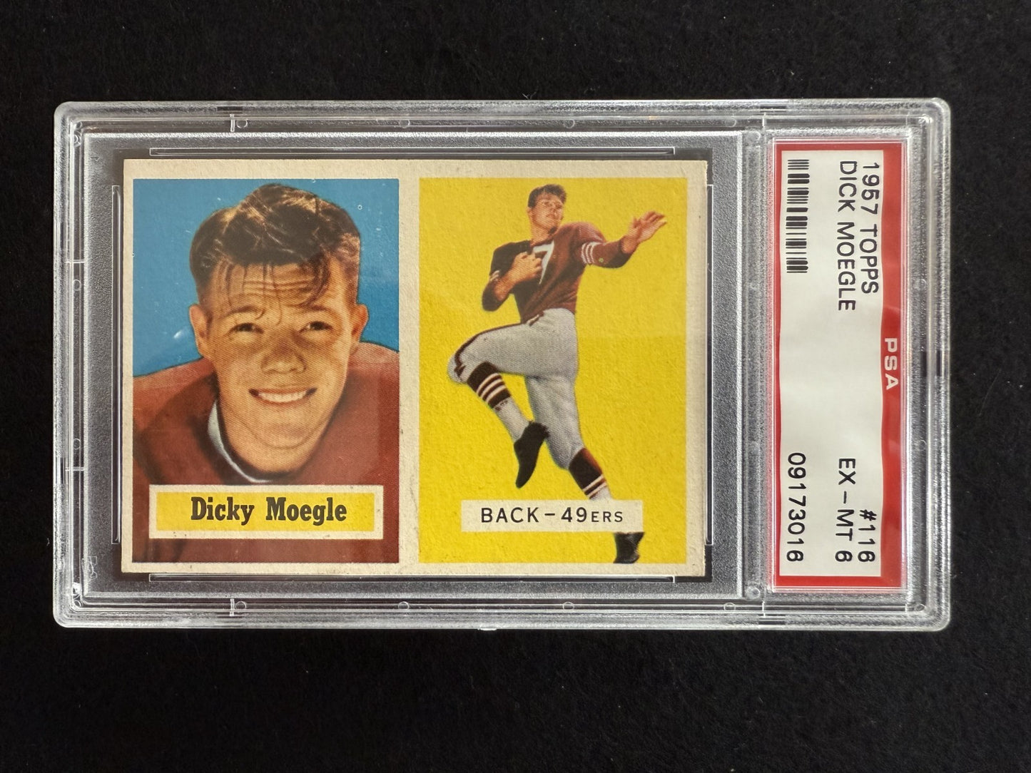 1957 Topps Dicky Moegle (#116) PSA 6 Cotton Bowl Fame, 49ers Back ^GRUMPYBUCK^