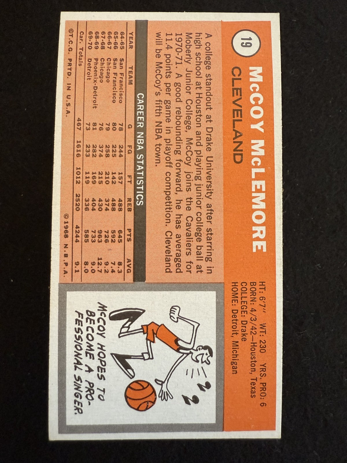 1970-71 Topps McCoy McLemore (#19) EX Rookie Card, 1971 NBA Champ ^GRUMPYBUCK^