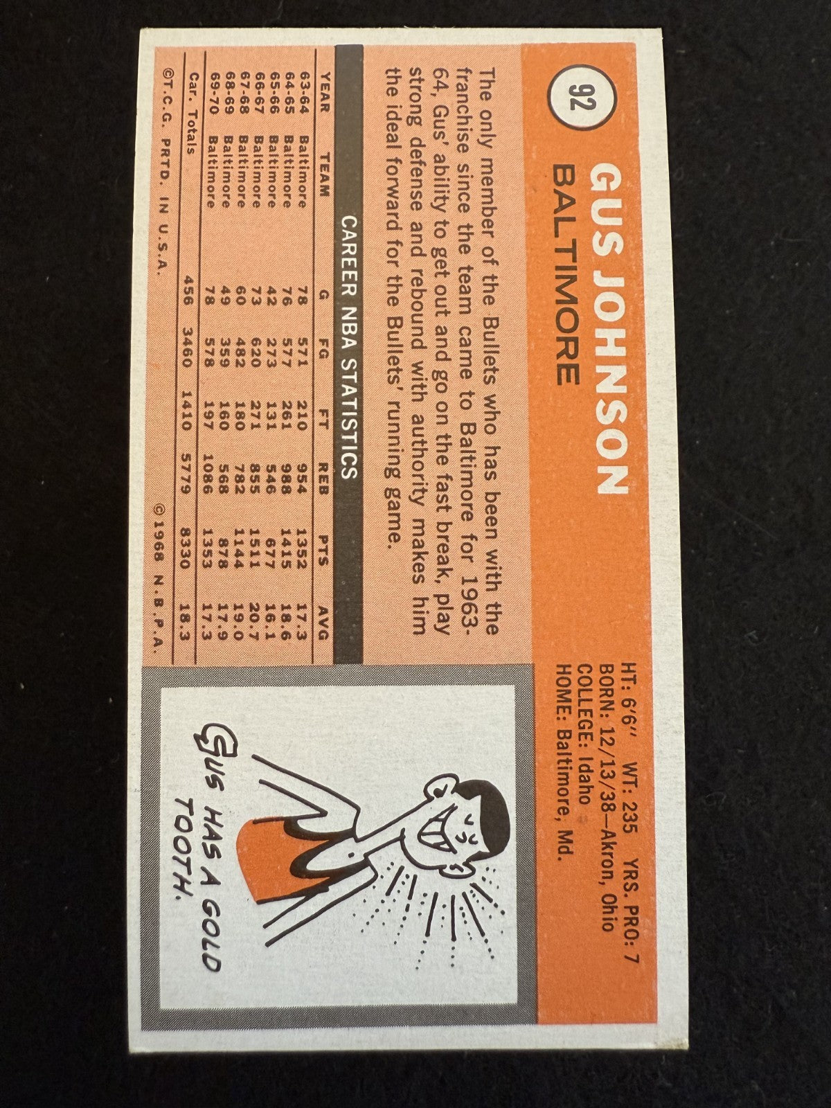 1970-71 Topps Gus Johnson (#92) EX HOFer, All Star, ABA Champ ^GRUMPYBUCK^