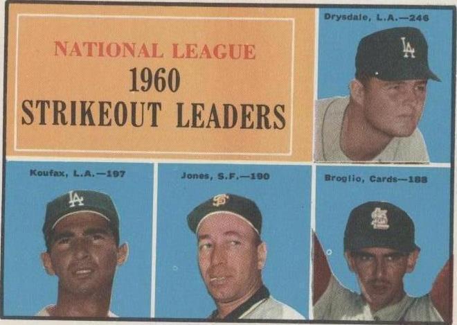 1961 Topps Strikeout Leaders Koufax/Drysdale/Jones/Broglio (#49) EX ^GRUMPYBUCK^