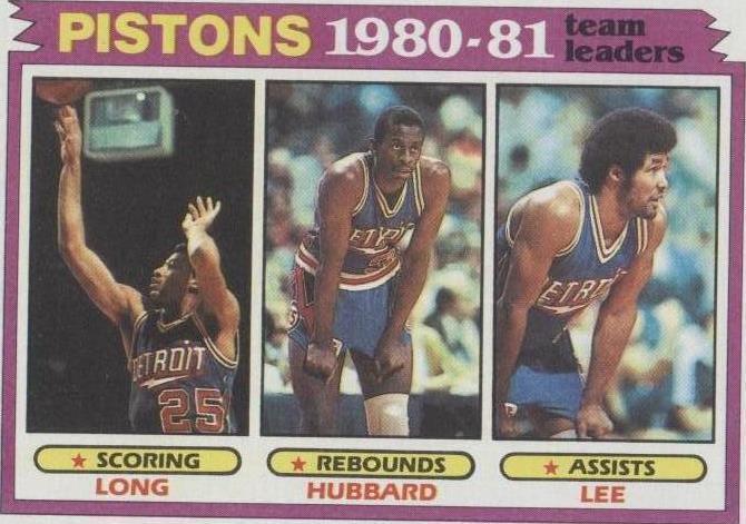 1981-82 Topps Pistons Leaders (#50) NM Long, Hubbard, Lee Trio ^GRUMPYBUCK^